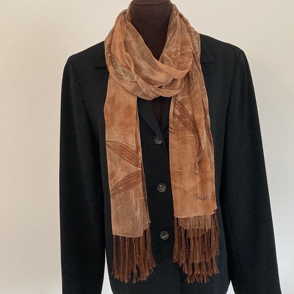 Ralph Lauren chiffon silk long scarf with fringe - Picture 3 of 16